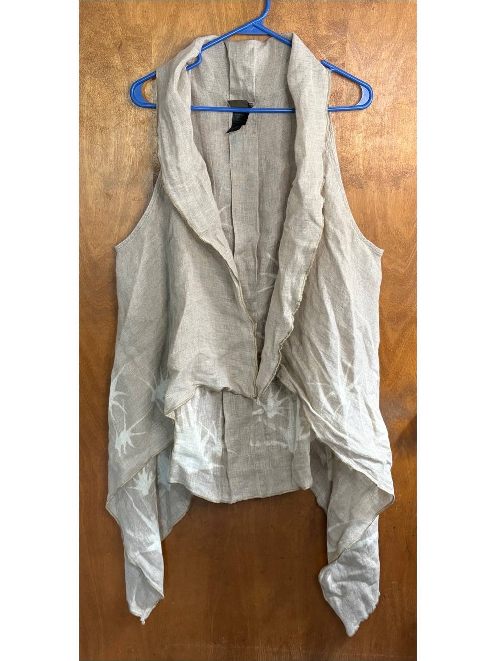 CHRZASZCZ 100% Linen Taupe Floral Tie Dye Longline Vest Lagenlook Boho Old Money